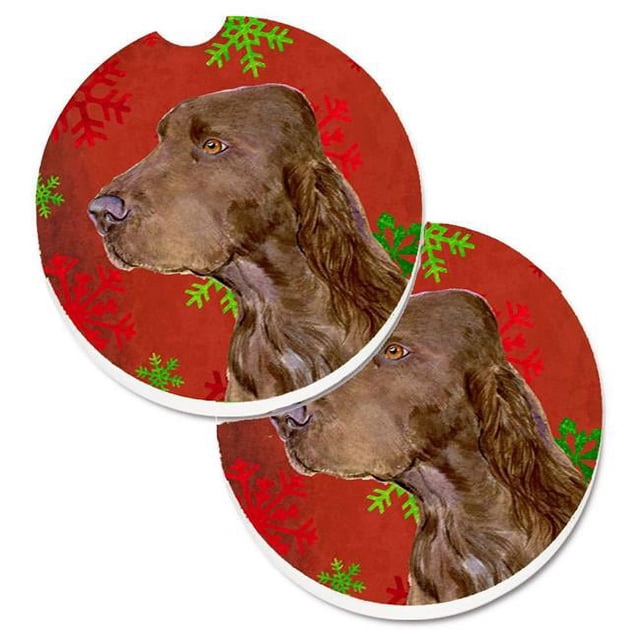 Carolines Treasures SS4732CARC Field Spaniel Flocons de Neige Rouges et Verts Ensemble de Noël de 2 Porte-Gobelets sous-Verre de Voiture