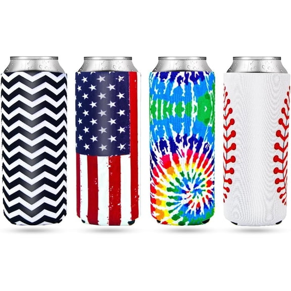 4 Pack 12oz Slim Can Cooler Sleeves, Neoprene Can Cooler Bulk, Collapsible Insulators Cooler Cover Fits for White Claw/Spiked Seltzer and