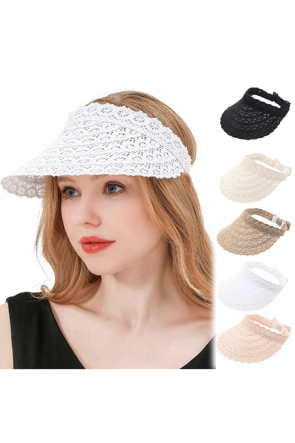 Sun Visor Hat Women, Lace Big Brim Adjustable Summer Beach Hats Wide Brim Outdoor Camping Hiking