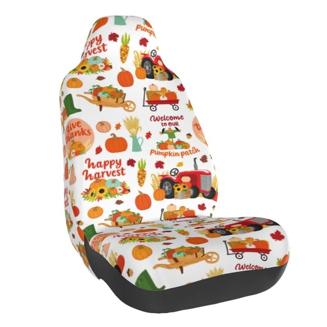 Wukai Fall Farm Pumpkin Full Set Car Seat Covers with Soft Padding Universal Auto Front Seats Protector and Cushion Mat