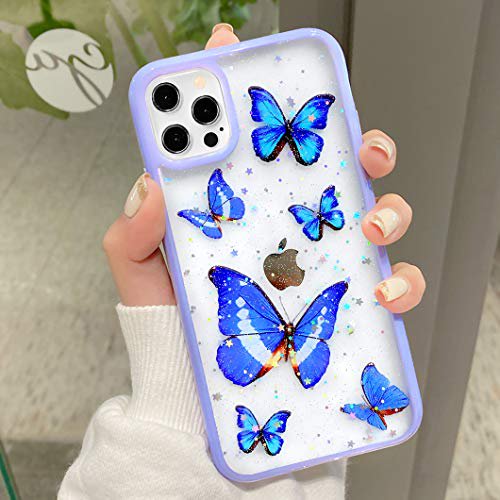 Compatible For Iphone 12 Pro Max Butterfly Case For Girls Women Cute Clear Glitter Sparkle Protective Phone Case For Iphone 12 Pro Max 6 7 Inch Purple Walmart Com Walmart Com