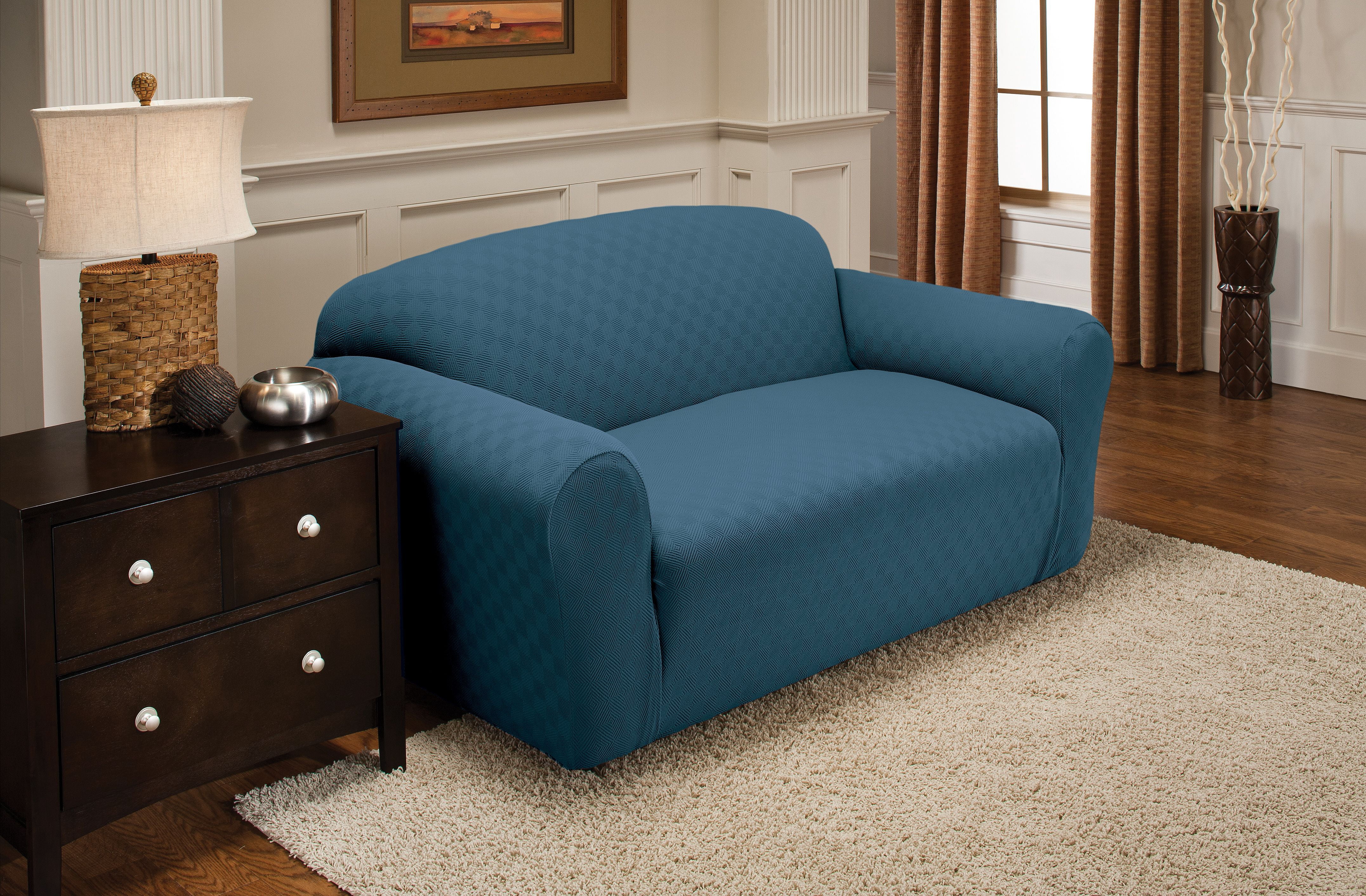 Stretch Sensations 1-Piece Stretch Newport Loveseat Slipcover, Teal