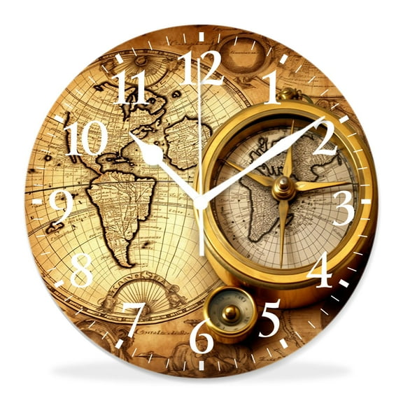 12 Inch Wall Clock Battery Operated Silent Clock Decorative for Office, Kitchen, Outdoor, Living Room，Accurate Map Graceful