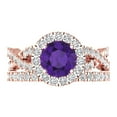 thumbnail image 2 of 1.92 ct Brilliant Round Cut Natural Amethyst 14k Rose Gold Halo Solitaire with Accents Engagement Bridal Wedding Ring Band Set size 9.75, 2 of 7