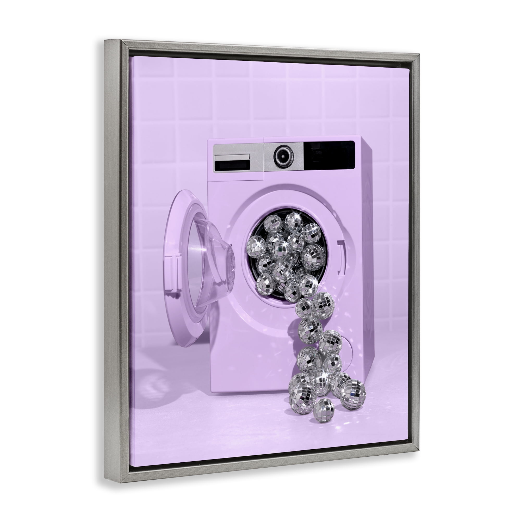 Stupell Industries Disco Laundry Machine over Purple Gray Framed Floater Canvas Wall Art, design by LISH Creative