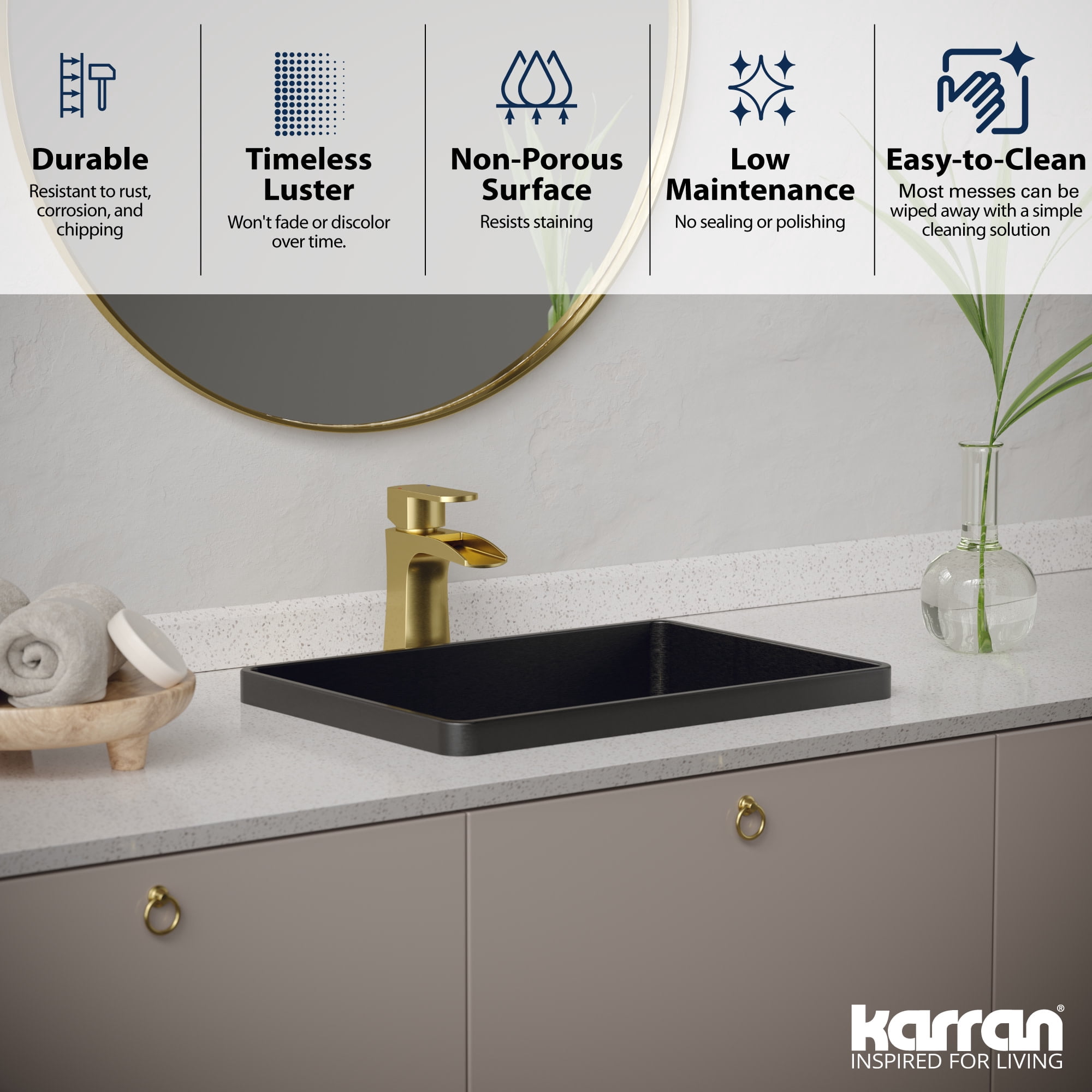Karran Usa CCT200G Cinox 20" Rectangular Stainless Steel Drop In Bathroom Sink - Gold