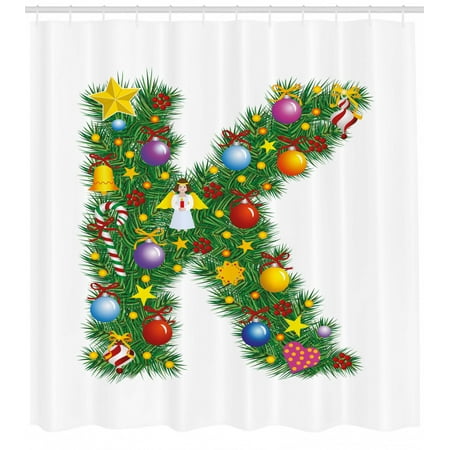 Letter K Shower Curtain Colorful Festive Christmas Pine Tree