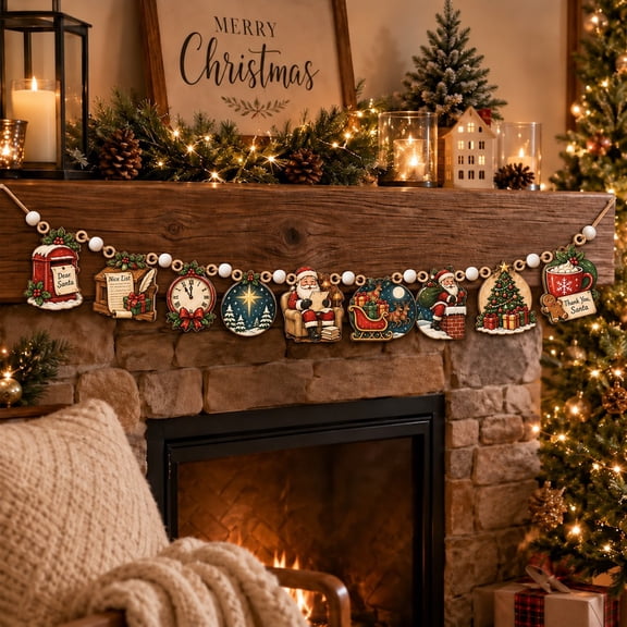 Santa Christmas Story Ornament Wooden Garland Holiday Mantel Decor