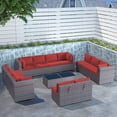 thumbnail image 3 of Gotland Outdoor Patio Furniture Set 14 Pieces Sectional Rattan Sofa Set PE Rattan Wicker Patio Conversation Set with Seat Cushions and Tempered Glass Table,red, 3 of 7