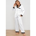 thumbnail image 2 of HEARTNICE Womens Satin Pajama Set, Button Down Silk Pajamas for Women Long Sleeve Pjs Set 2 Piece Sleepwear(White+Black, XL), 2 of 5