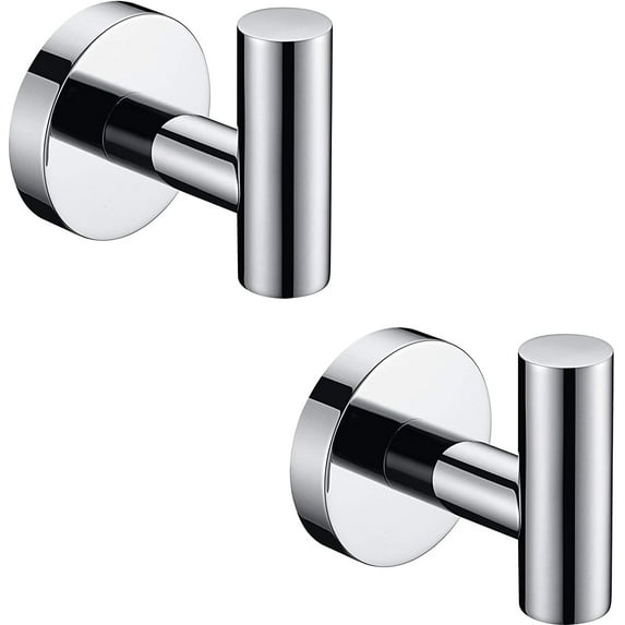 Towel Coat Hook Polished Chrome Stainless Steel Bathroom Clothes Cabinet Closet Sponges Robe Hook Wall Mounted Round Kitchen Heavy Duty Door Hanger 2 Packs