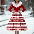 thumbnail image 6 of Women's Casual Dress Long-Sleeve V-Neck Patchwork Fleece Christmas Print Dress, Holiday Print, Plush Material, Retro Style, Party Wear, Comfort,Watermelon Red,L, 6 of 6