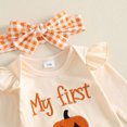 thumbnail image 3 of RUINIXCW Newborn Baby Girl My First Halloween Outfit Infant Girl Fall Winter Clothes Pumpkin Long Sleeve Romper Ruffle Skirt Headband Stockings Set, 3 of 10