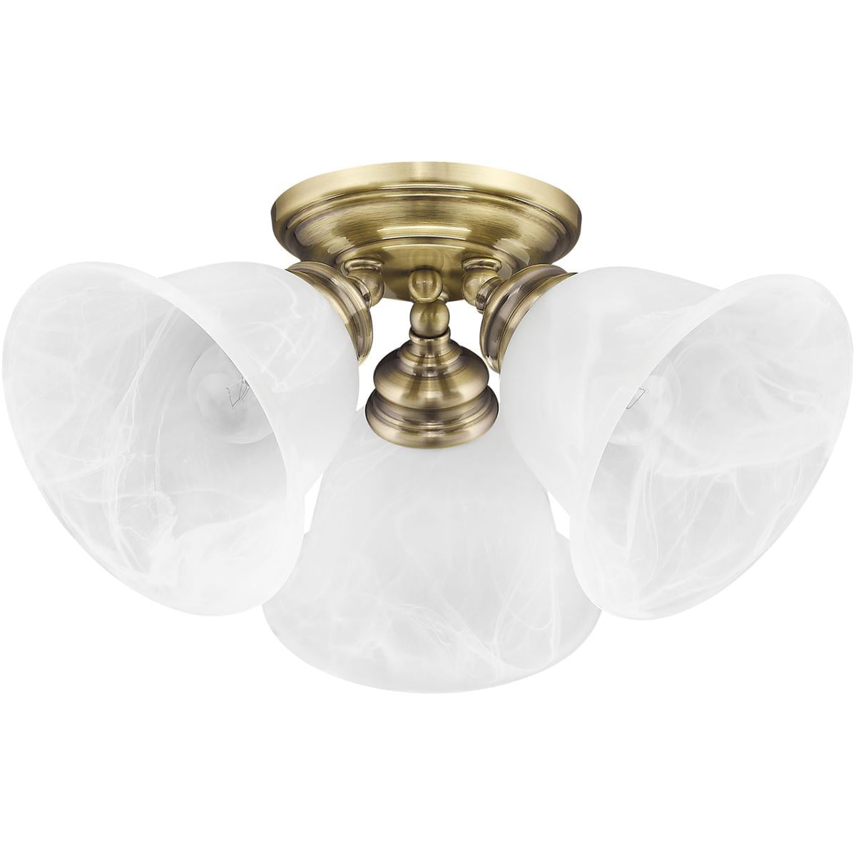 3 Light Antique Brass Ceiling Light fixture with White Alabaster Glass Shade