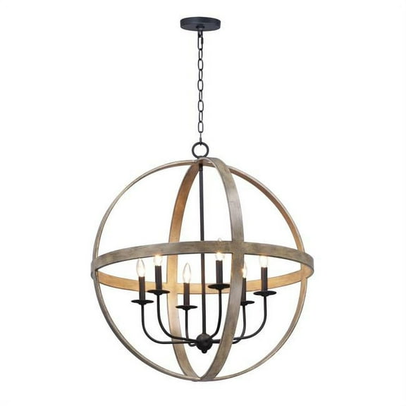 Maxim 27576BWBK 30 in. Compass 6 Light Barn Wood & Black Single Pendant Ceiling Light