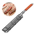 thumbnail image 4 of Shoreew Barbecue Grill Baskets for Meat Vegetables Lockable Grille Rolling BBQ Cage with Wooden Handle Barbecue Net Rack for Shrimp Fish Veggies, 4 of 6
