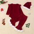 thumbnail image 4 of Baby Girl Christmas Clothes My First Christmas Outfit Long Sleeve Romper Santa Print Flare Pants Headband Xmas Set, 4 of 8