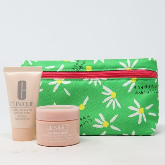 Clinique Moisture Surge Hydrating Skincare 3pc Set 30ml Hydrator   30ml Overnight Mask   Cosmetic Bag