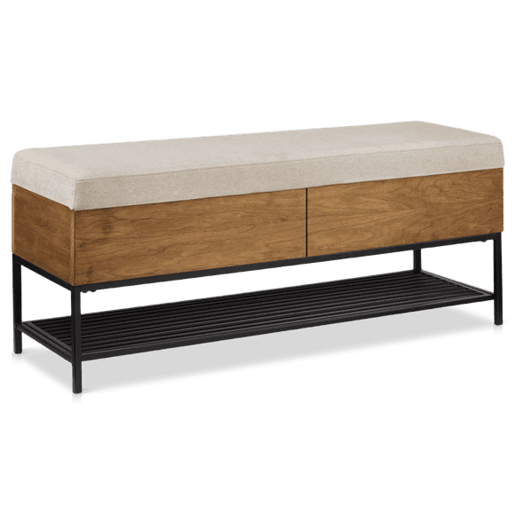 Bouclair Taupe Fabric Wood and Metal Storage Bench with Shoe Rack