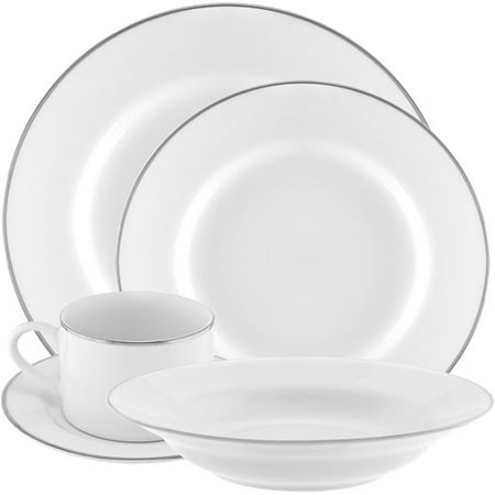 10 Strawberry Street Silver Line 20-Piece Porcelain Dinnerware Set, White/Silver
