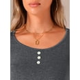 thumbnail image 5 of DARING DIVA Women's Scoop Neck Button Ruched Drawstring Tops L Grey, 5 of 6
