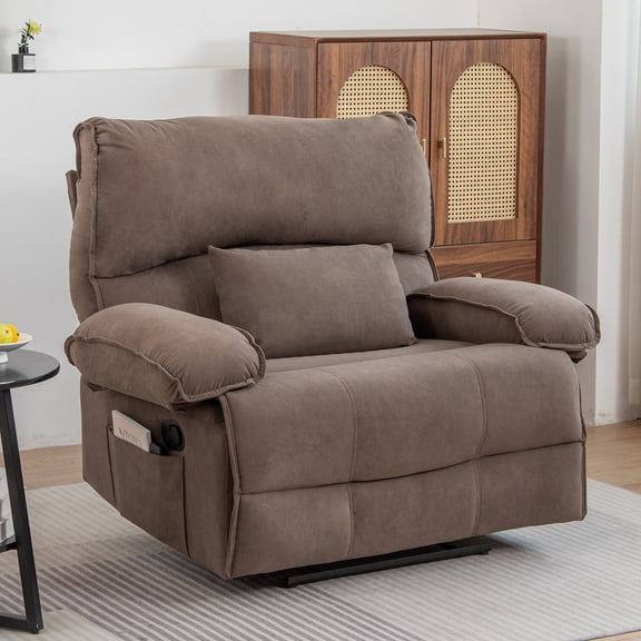 Oversized Manual Recliner Chair for Elderly, Push-Back Recliners for Adults,Brown