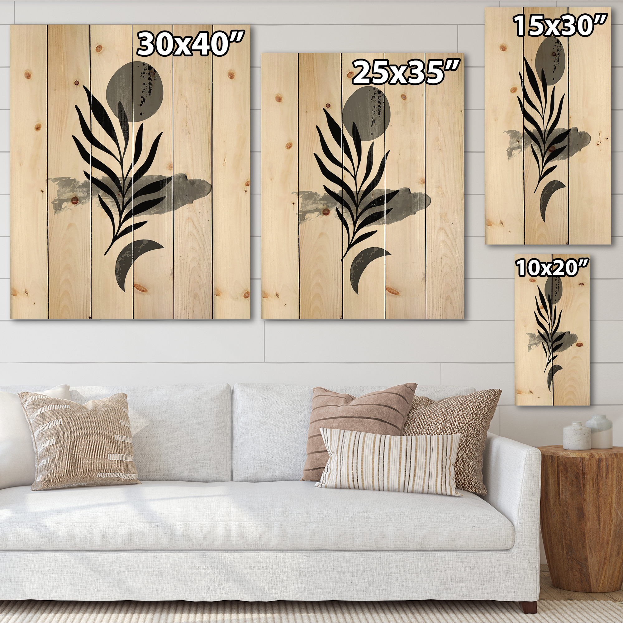 Designart 'Abstract Black Tropical Leaf II' Modern Print on Natural Pine Wood