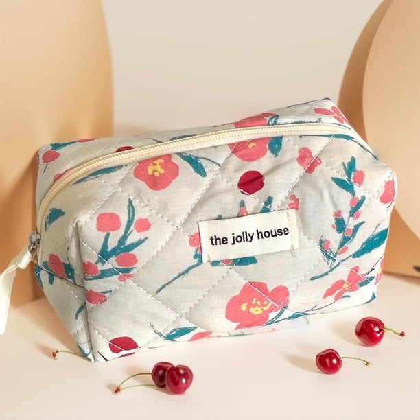 Bolsa de maquillaje de mano bolsa de almacenamiento portátil acolchada con flores fragmentadas bolsa de cosméticos