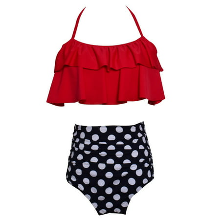 2PCS/Set Parent-Child Bikini Swimsuit Set Ruffled Chest Wrap Dotted Briefs Holiday Beach Outfits Gift Adult swimwear
