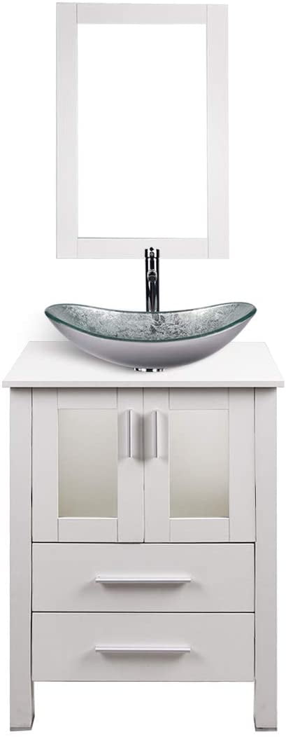 Elecwish 24 Inch Bathroom Vanity Modern, 24 Bathroom Pedestal Vanity Glass Vessel Sink Set