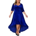 thumbnail image 2 of Agnes Orinda Plus Size Prom Dress for Women Velvet V Neck Sequin Glitter Half Sleeve High Low Hem Elegant A Line Midi Dresses 4X Royal blue, 2 of 5