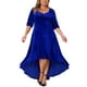 thumbnail image 2 of Vestido de Promoción de Talla Grande para Mujeres Agnes Orinda de Terciopelo con Cuello en V, Lentejuelas Brillantes, Manga Corta, Bajo Alto, Elegante, Estilo A, Midi, 1X, Azul Real, 2 of 5