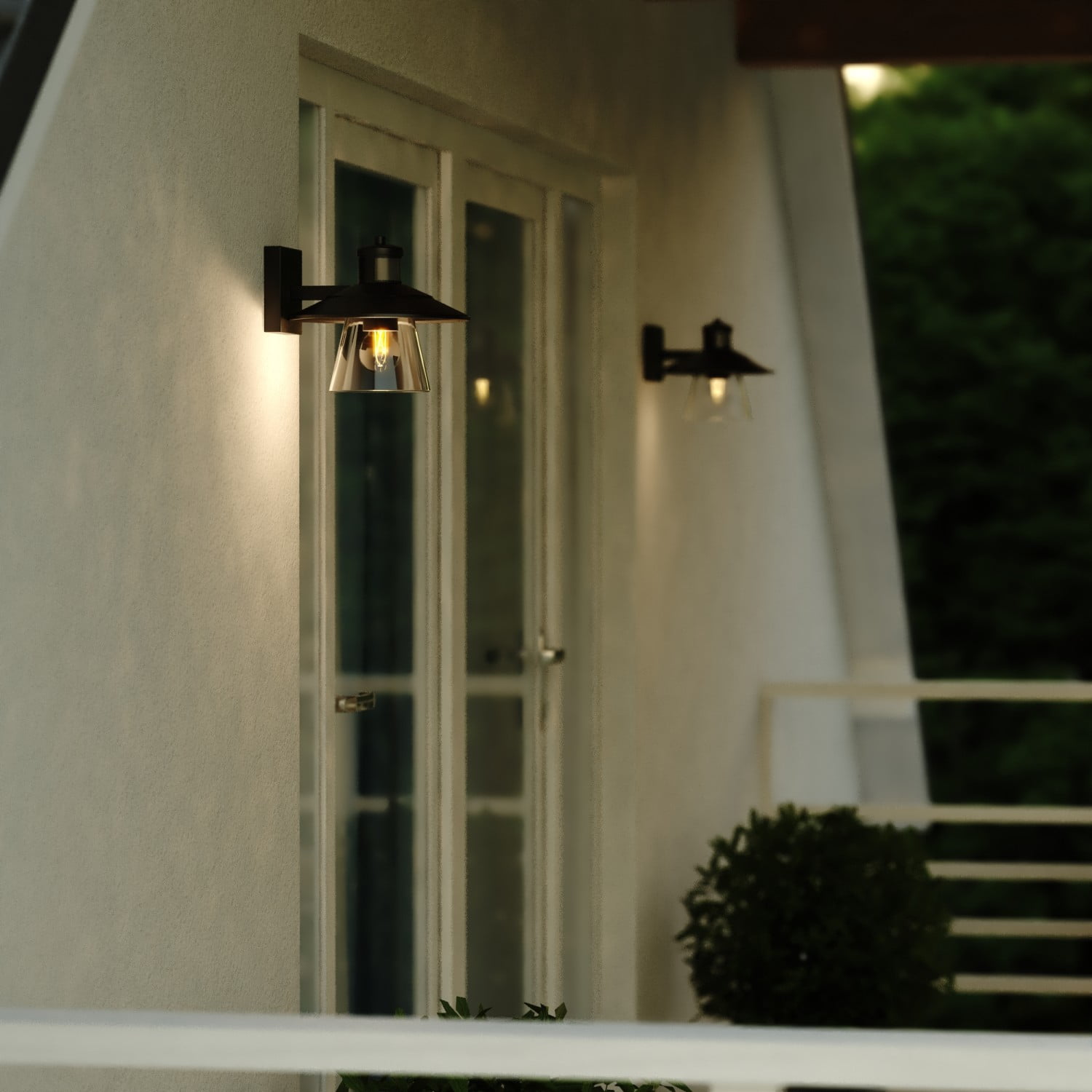 Westport Steel LED Compatible Black Motion Sensor Dusk to Dawn Outdoor Wall Light Coastal Clear Glass