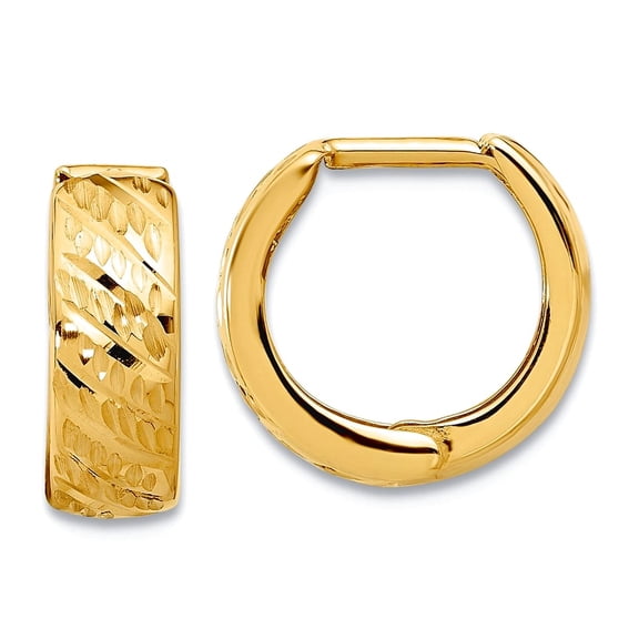 14k Solid Yellow Gold Polished and Sparkle-Cut Hoop Earrings 12.56x13.04mm Wide 4.8mm Thick Hoop Earring for Women