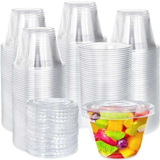 Vasos de plástico para postres Alaeseje, 6 oz (180 ml), paquete de 100 con tapas