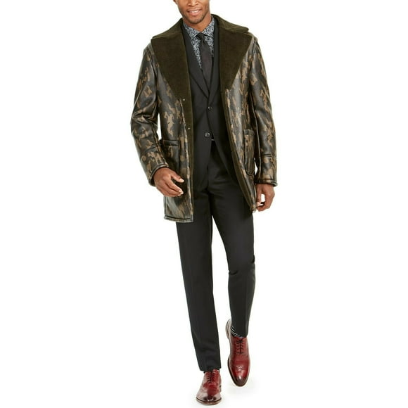 Tallia Men’s Faux-Fur Camouflage Overcoat, Olive / Brown, X-Large