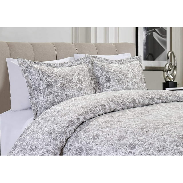 Mocassi 3Piece Duvet Set, Paisley Design, Comforter Cover with Corner