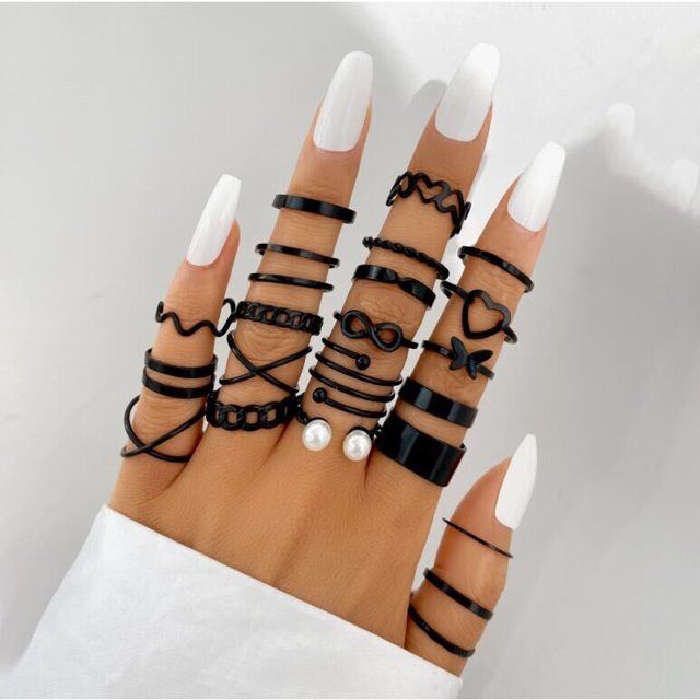 22 Unids/set Anillo De Apertura De Perlas De Imitación Vintage Creativo Para Mujer Geométrico Corazón Hueco Mariposa Anillos Joyería Regalos