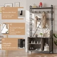 thumbnail image 4 of 70" Shoe Rack with Coat Hanger, Metal Frame Hall Tree with Bench and Shoe Storage, Hooks & Open Shelf, Standing Entryway Clothing Rack for Hallway, Living Room, Mudroom, 4 of 7