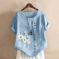 thumbnail image 2 of Gibobby Camisetas de verano para mujer Camiseta manga corta con estampado cuello redondo y dobladillo manga corta para mujer verano, camiseta ajustada con(Azul,M), 2 of 5