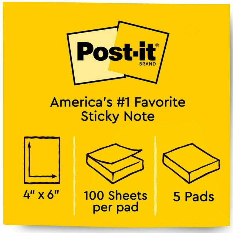 Post-it Lined Notes, 4 x 6, Canary Yellow, 5 Pads/Pack 
