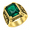 Gold-Green, variant on Unisex Tulip Stone Ring in Stainless Steel, 18mm Rectangular Center with Floral Shoulders, US Sizes 7-15, Vintage Style for Evening Wear and Birthday Gifts