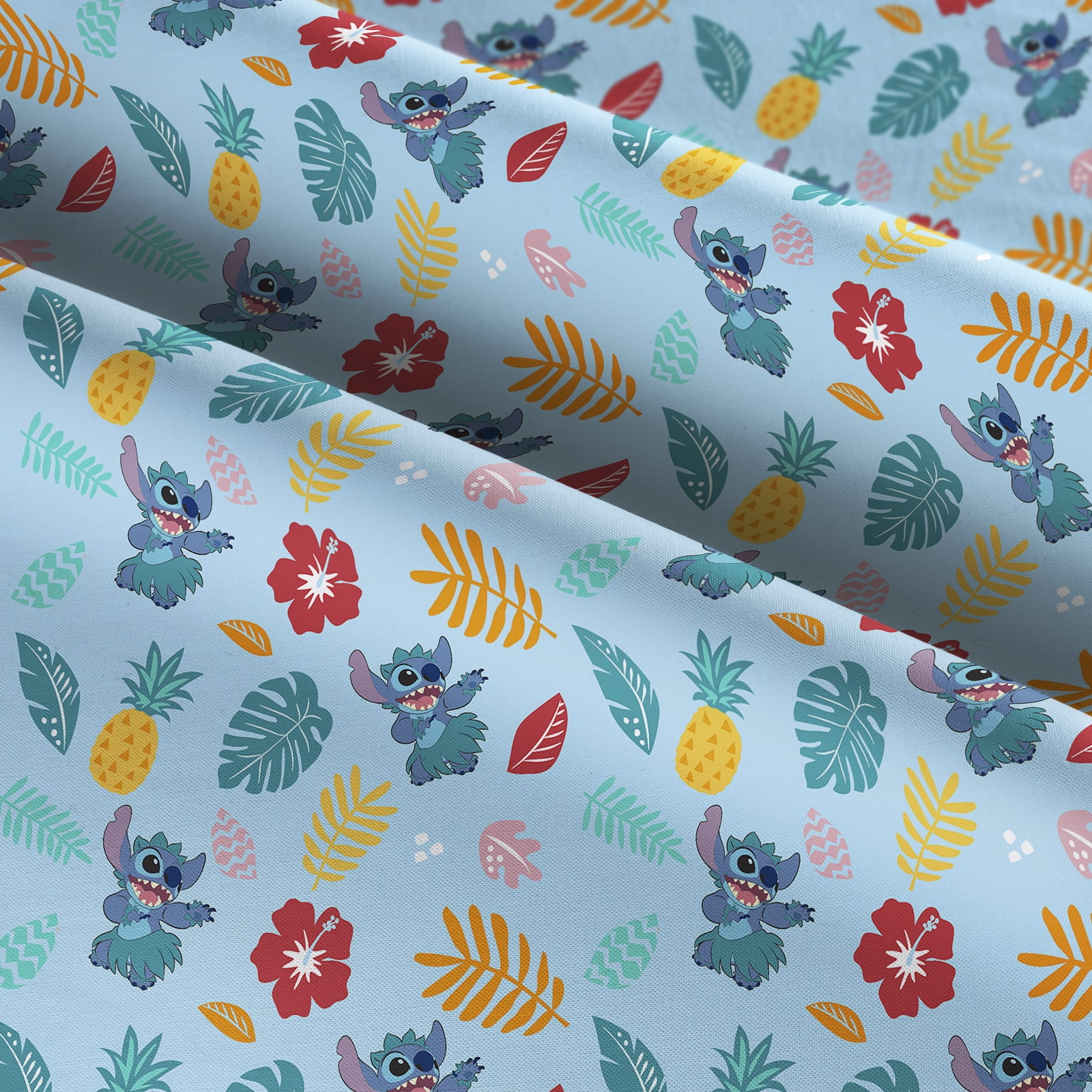 Springs Creative 43" 100% Cotton Disney Stitch Hawaiian Floral Sewing & Craft Fabric 15 yd By the Bolt, Light Blue