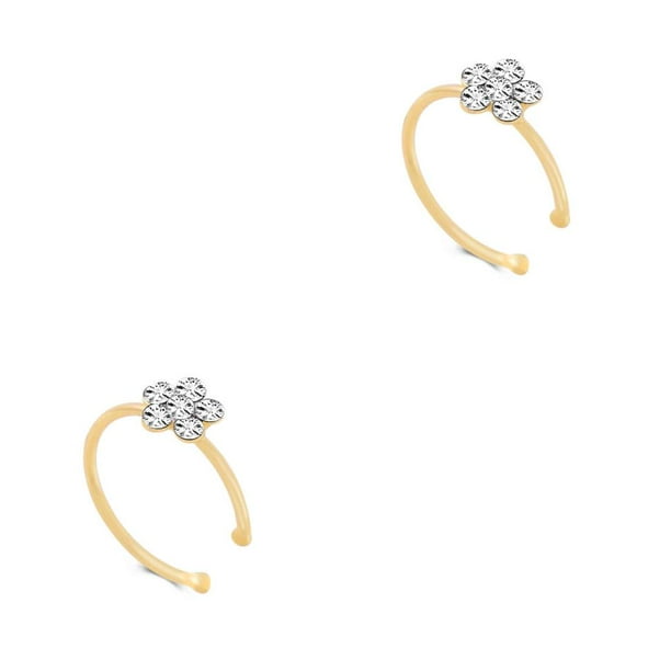 Sonducket Flor de diamantes de imitación falso aro anillo para la nariz Punk falso labio Clip chica nariz aro oreja aro anillo joyería para el cuerpo oro s 2piezas Sonducket CBP022828