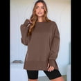 thumbnail image 4 of Sudaderas de Gran Tamaño para Mujer, Sudaderas con Capucha de Larga con Abertura para el Pulgar, Camisetas con Abertura Lateral, Tops Estilo Y2K Marrón L, 4 of 10