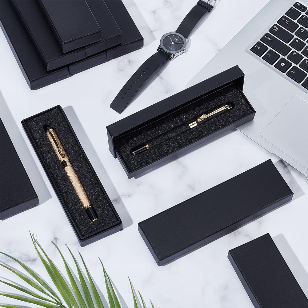 18 Pcs Black Pen Gift Box with Sponge 6.9x2x0.85 Inch Empty Long Fountain Pen Box Cardboard Jewelry Packing Cases with Cushion for Office Supplies Business Gift Black 18pcs