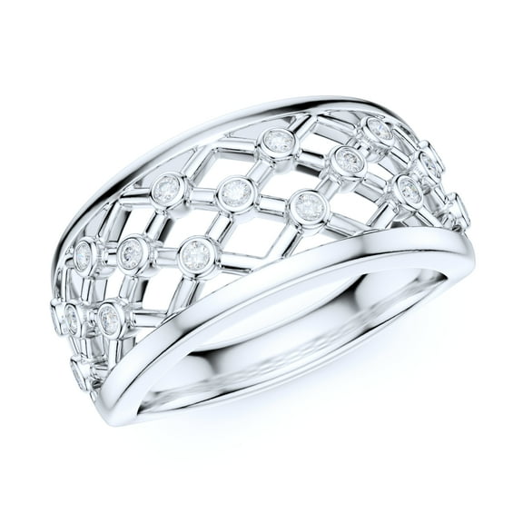Sterling Silver 9mm Wide Grid Small Simulated Round Brilliant Cut Diamonds Wedding Band Cocktail Ring (6)