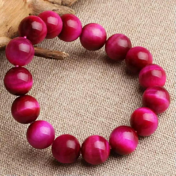 K-KED Natural Multicolor Tiger's Eye Round Gemstone Beads Bracelet 7.5'' AAA  -Rose Red-6 mm