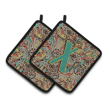Carolines Treasures CJ2013-XPTHD Letter X Retro Tribal Alphabet Initial Pair of Pot Holders, 7.5HX7.5W, multicolor