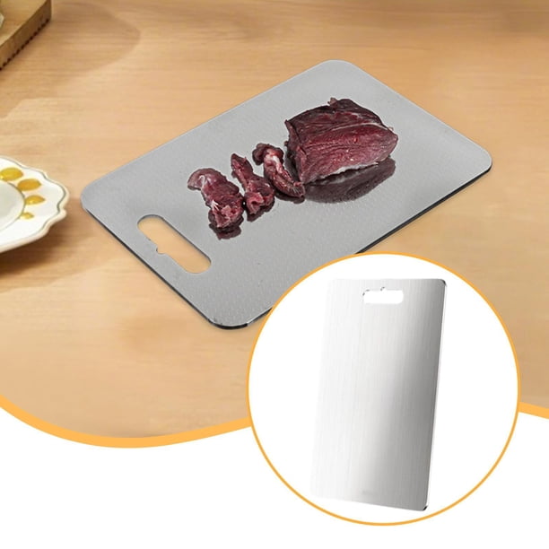 Tabla de cortar de acero inoxidable de doble cara para cocina, fácil de limpiar, elegante, multiusos para el hogar, para fruta y senderismo. 46 cm x 30 cm